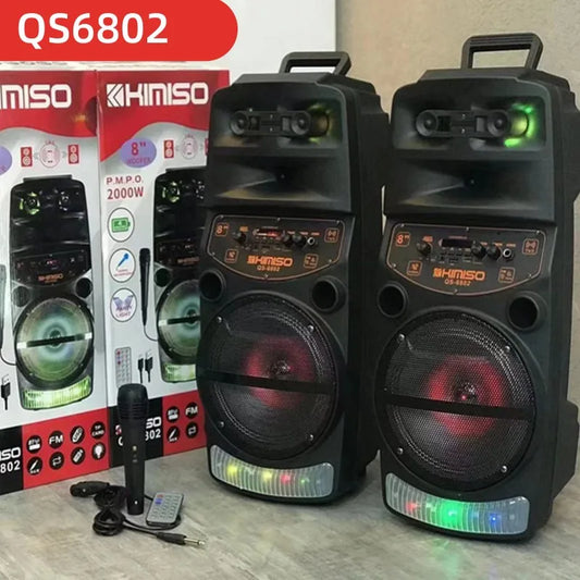 2000W High-power Outdoor Speaker LED Trolley Case Portable FM Radio Bluetooth Boombox with Wired Microphone Household Karaoke