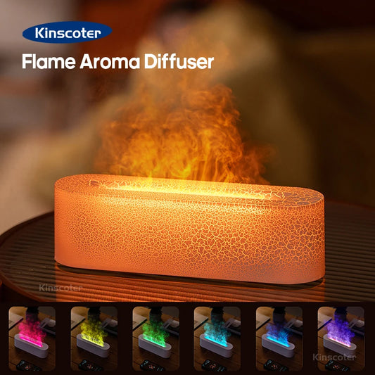 KINSCOTER RGB Flame Aroma Diffuser Air Humidifier Ultrasonic Cool Mist Maker Fogger LED Essential Oil Fire LED Lamp Difusor Gift