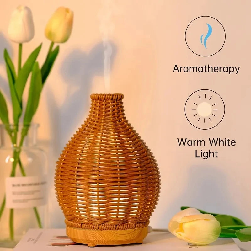 Wood Weave Mini Vase Air Humidifier USB Electronic Ultrasonic Water Fragrance Essential Oil Diffuser Home Room Fragrance