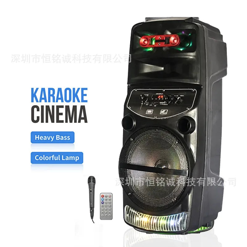 2000W High-power Outdoor Speaker LED Trolley Case Portable FM Radio Bluetooth Boombox with Wired Microphone Household Karaoke