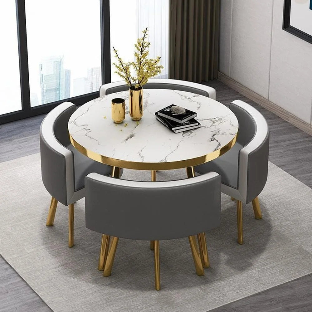 Marble Round 80cm Dining Tables Set 4 Chairs Modern Center Wood Table Luxury White Muebles Para El Hogar Apartment Furniture