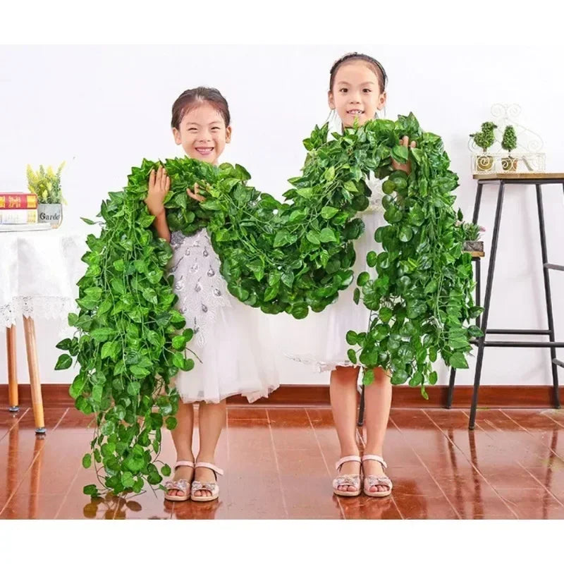 2PC 2.2M Artificial Plants Home Decor Green Silk Hanging Vines Fake Leaf Garland Leaves For Wedding Party Room Garden Decoration